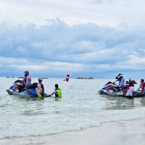Aquabike 2025 Belitung Island jetski riders preparing for international watersport competition on Belitung beach